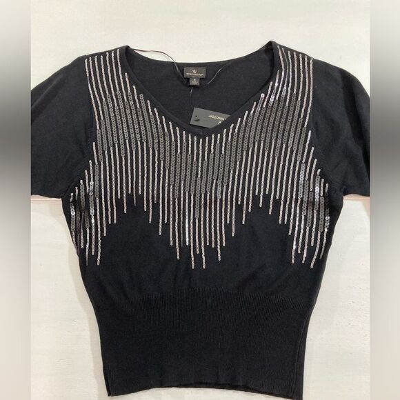 Worthington Top Women’s S Black Sequin Knit Blouse Casual Career Night Out - Picture 3 of 10